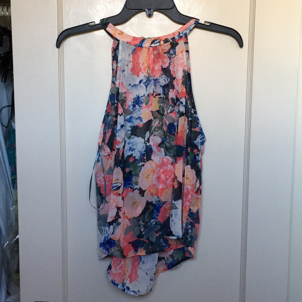 🌿Sheer Floral Halter with Split Back (Medium)